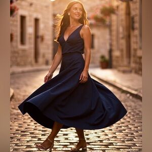 Banana Republic Navy Blue A-Line Midi/Maxi Skirt NWT